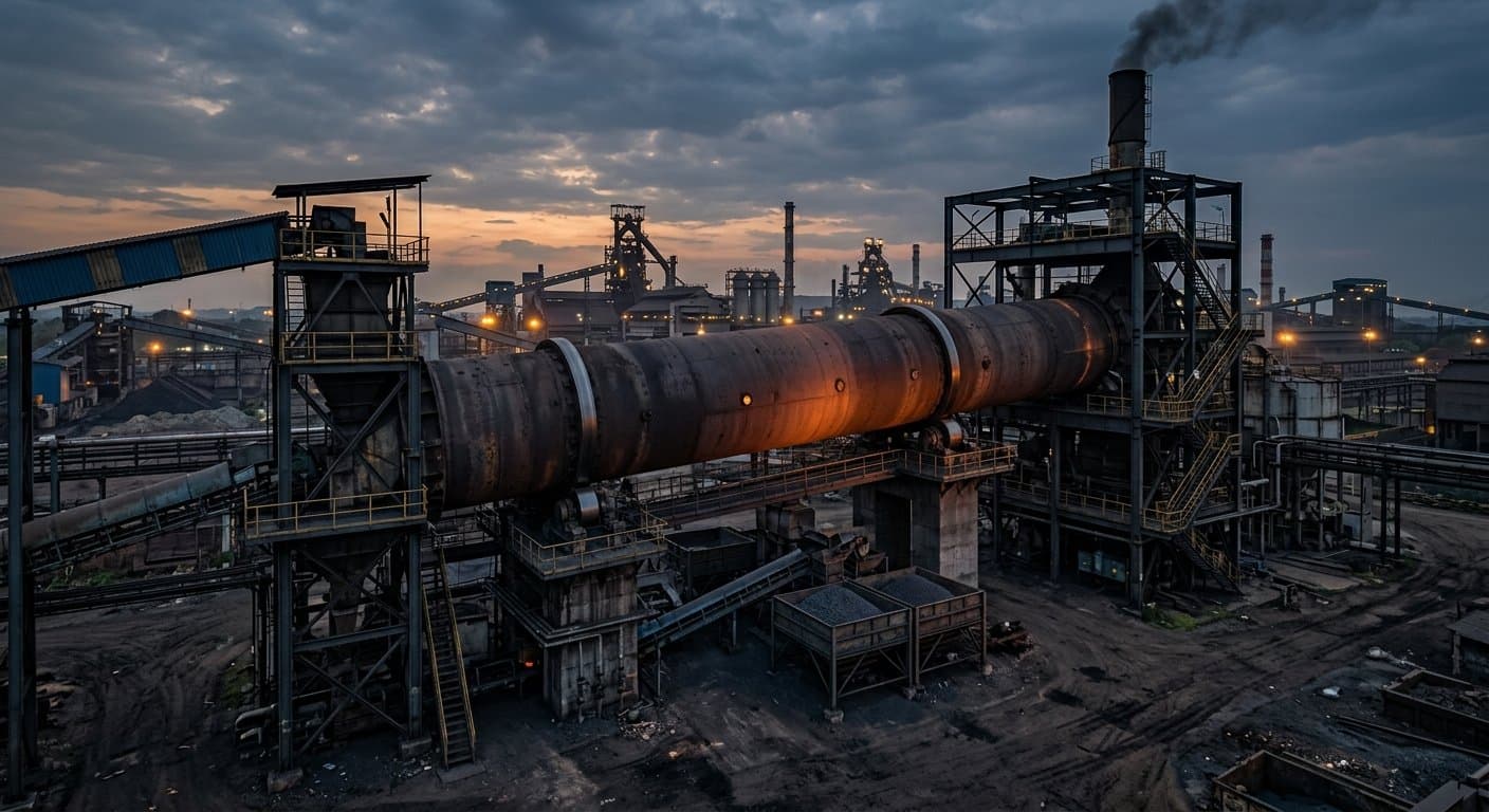 DRI sponge iron rotary kiln illustrating metallurgical kiln sealing under a reducing atmosphere
