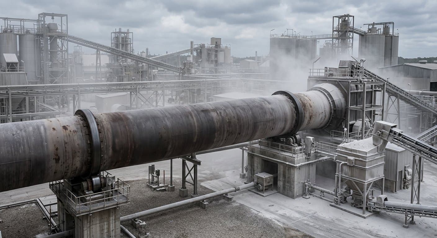 Alumina calcination rotary kiln illustrating mineral processing kiln sealing for the Bayer process