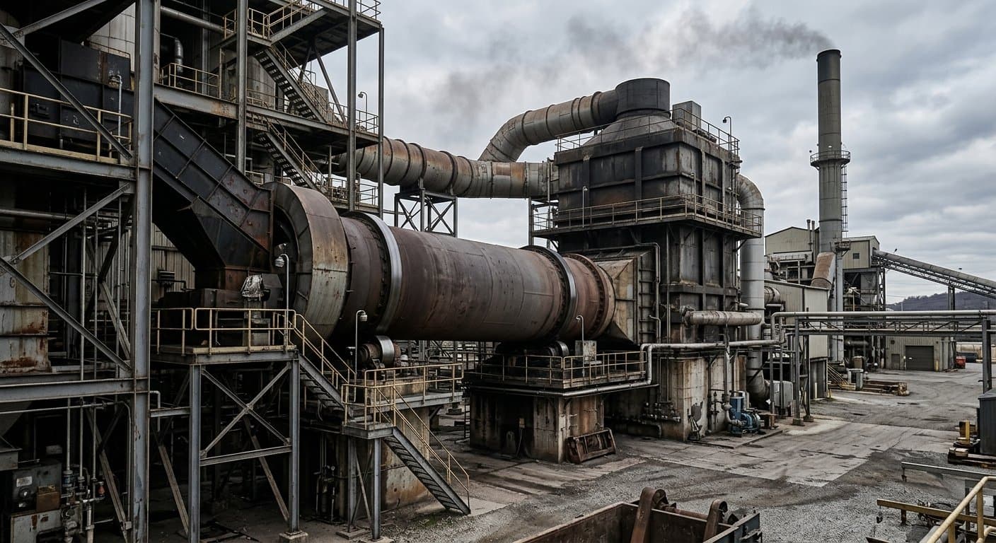 Rotary kiln incinerator illustrating waste management kiln sealing at a waste-to-energy plant